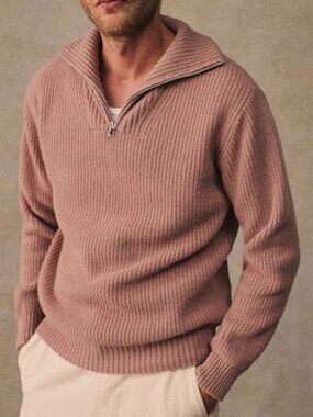 Octobre Vintage Pink Wool Quarter Zip Sweater in Large